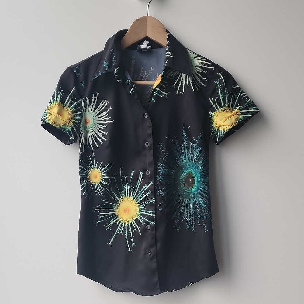 Vintage Moschino Jeans Tie Dye Fireworks Printed Button Up Top